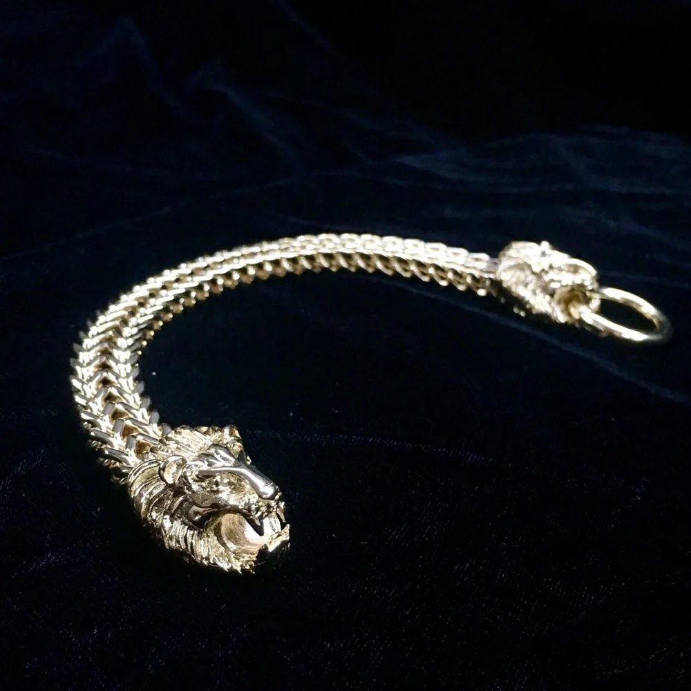 NEW LION DOUBLE FRANCO BRACELET 18K GOLD MADE IN ITALY *LIFETIME WARRANTY*